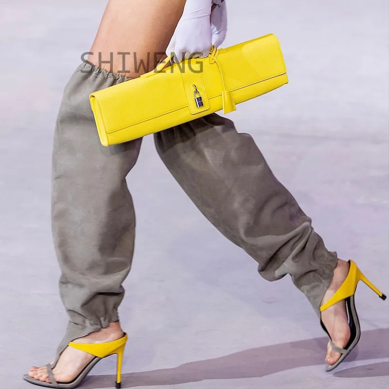 

2025 Women's Peep Toe Knee High Boots Classy Feminine Hollow Out Front High Heels Boots Ladies Luxury Punk Tall Boots 44