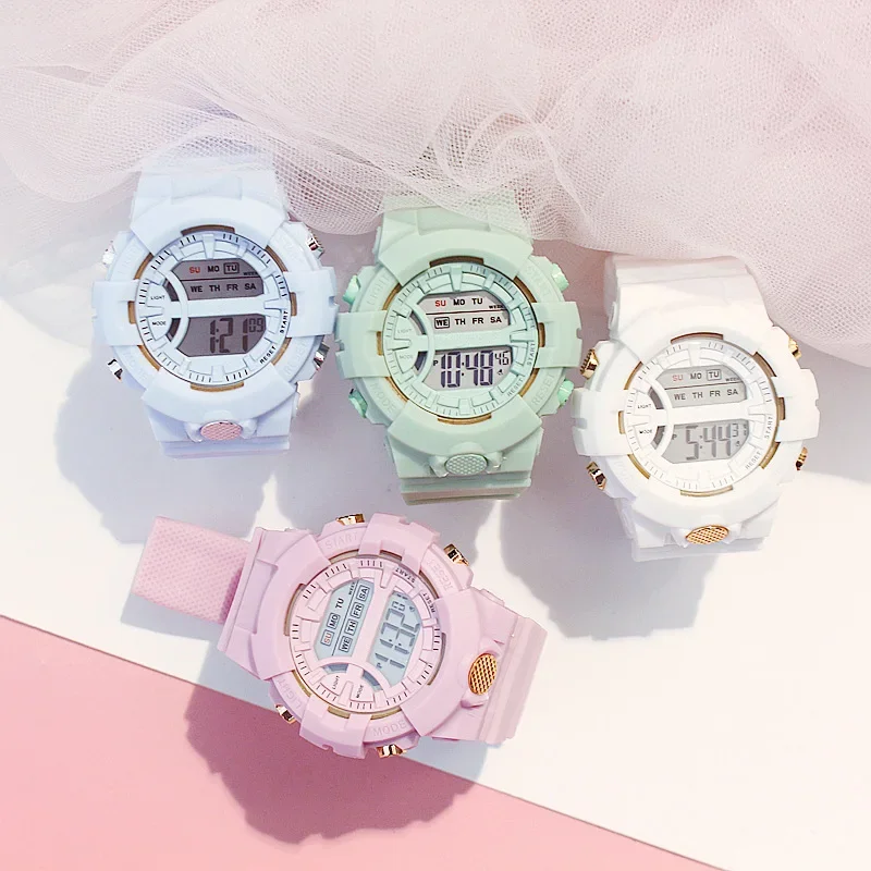 Reloj de silicona rosa para niños, pulsera Digital electrónica, resistente al agua, regalo