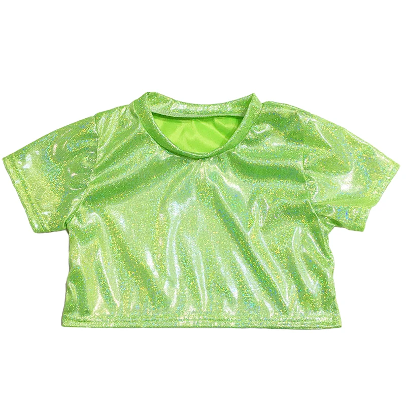 Adult Hip Hop Dance Tops Kids Girl Boy Metallic Crop Top Shiny T-shirt Short Sleeve Glitter Jazz Clothing Costume Rave Festival