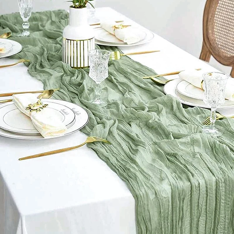 

2024 Bohemian Style Fabric Table Flag Hemp Flower Crinkle Gauze Wedding Birthday Party Decoration Table Flag Simple Plain