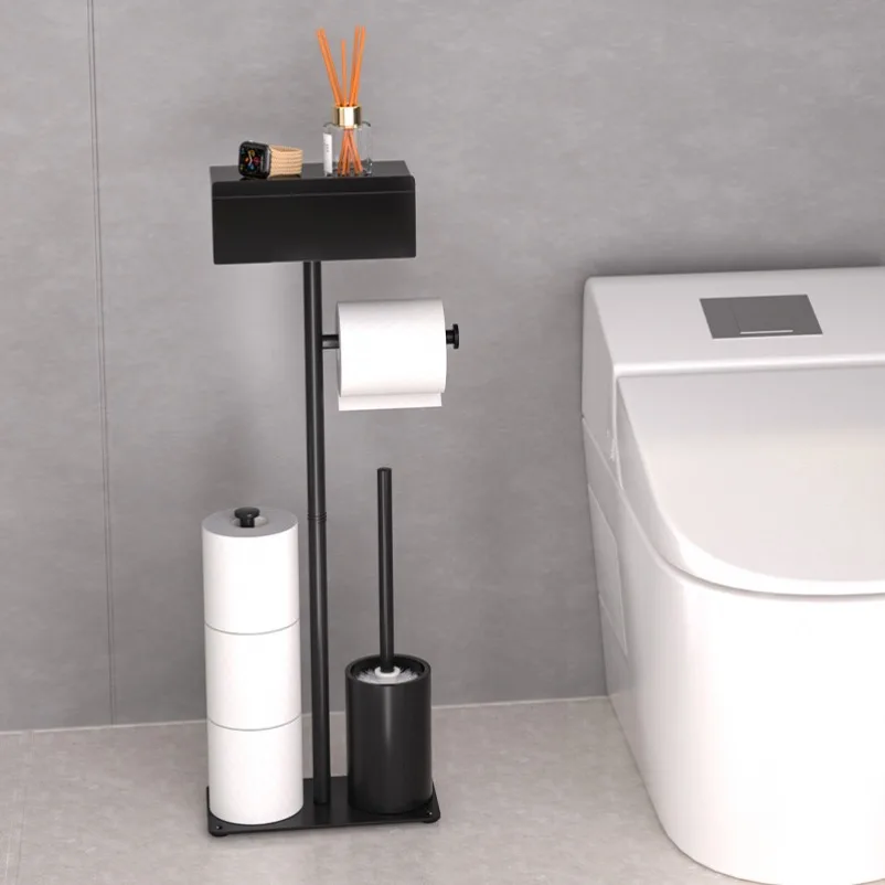 2026    Toilet Tissue Holder Floor-to-ceiling Vertical Roll Holder Toilet Brush Bathroom Floor Toilet Paper Holder