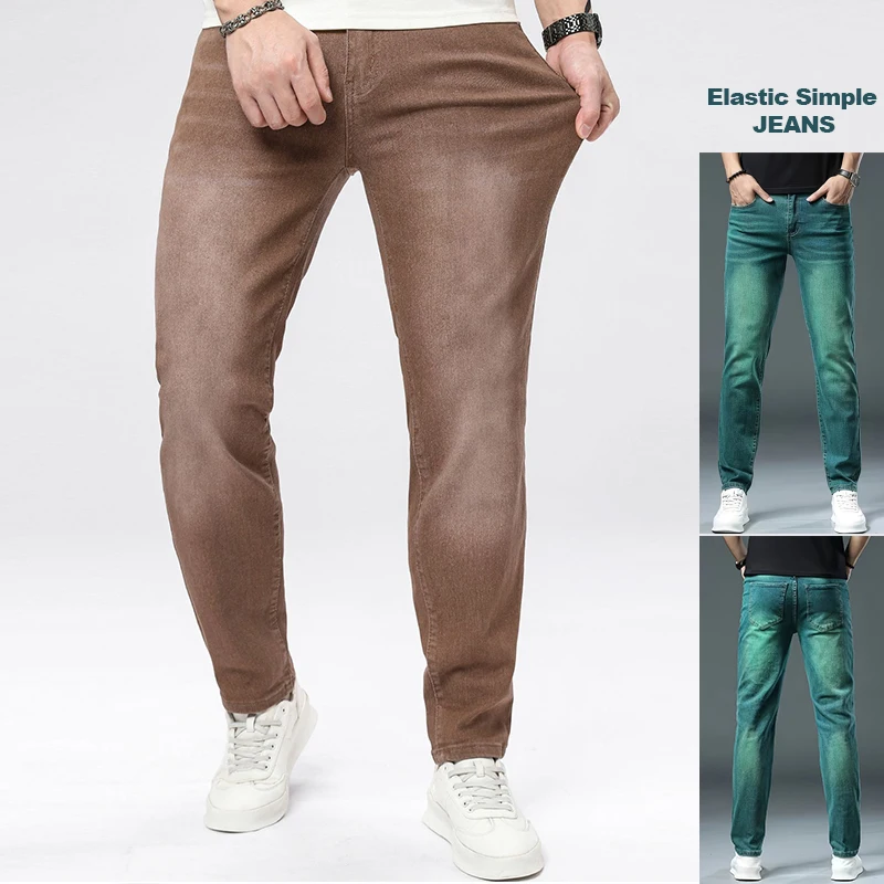 

Новый стиль, мужские облегающие джинсы, эластичные простые удобные прямые базовые джинсовые брюки, повседневные модные универсальные уличные брюки