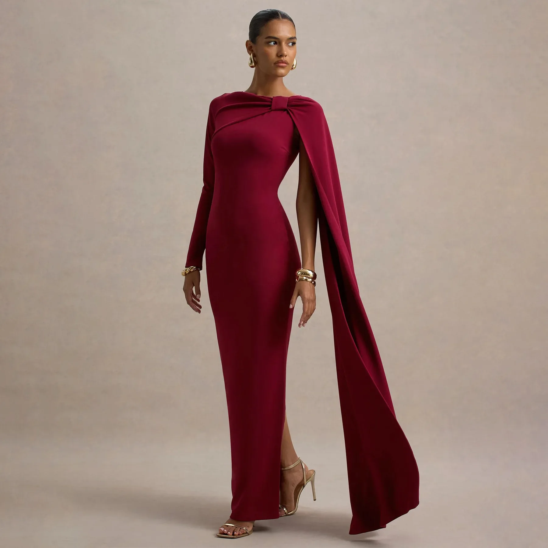 Primavera otoño elegante vestido de noche de cinta de un solo hombro de manga larga para mujer ceñido al cuerpo vestidos de noche a la cadera vestido Formal