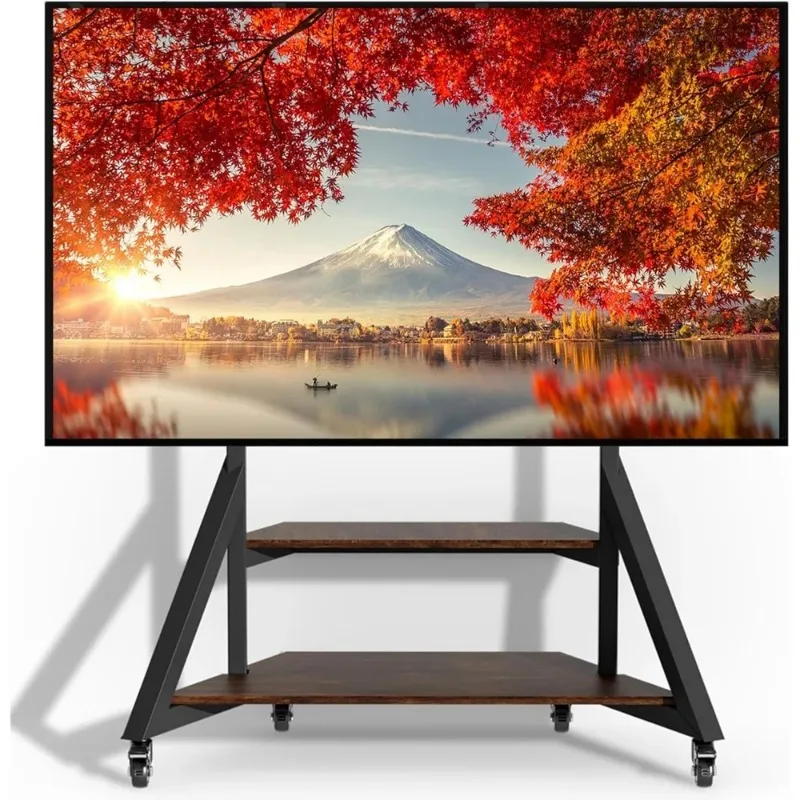Mobile TV Floor Stand with Wheels and Shelves for 65-100 Inch Large LCD/LED Flat or Curved Screens up to 220lbs, Adjustable Heig