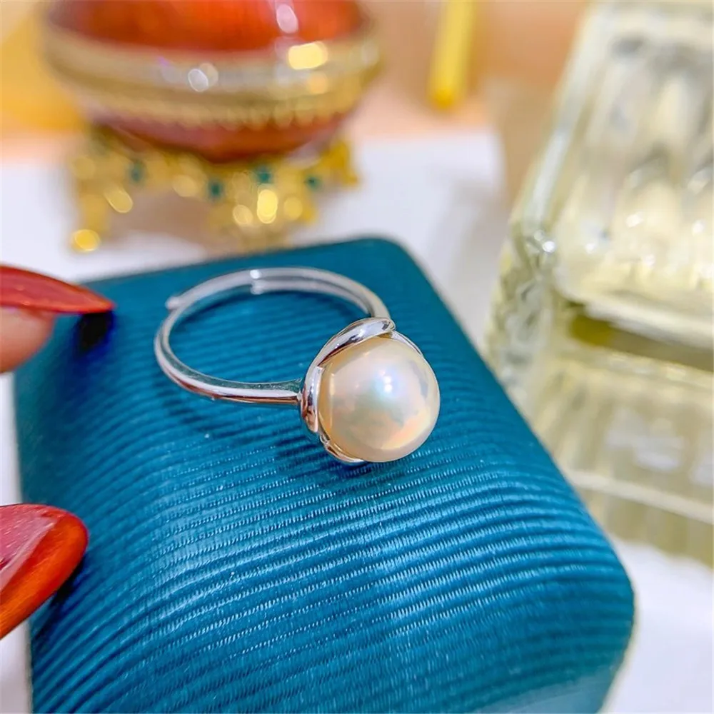 

S925 Silver Sterling Ring Inlaid Zirconia Half Hole Pearl Ring Base Resizable Design DIY Handmade Fine Jewelry Ring Accessories