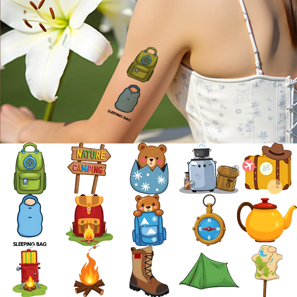 

63pcs Temporary Tattoo Outdoor Supplies Waterproof Long-lasting Body Stickers Camping Gear Cartoon Camp For Children Arms