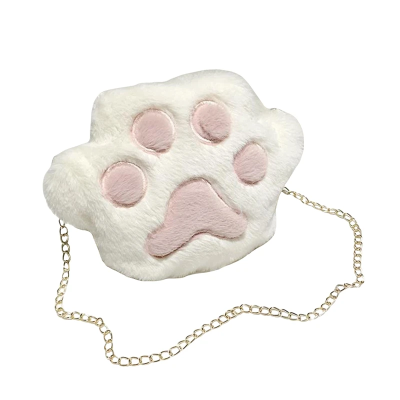 Women Shoulder Bag Cute Paw Plush Bag Chain Purse Large Capacity Crossbody Bag for Casual Daily