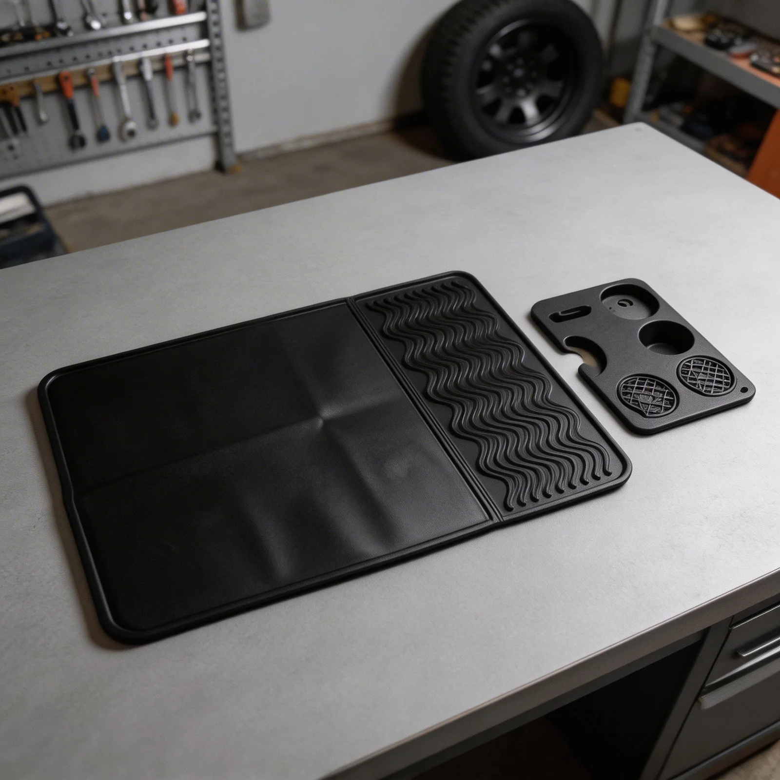 Silicone Coffee Machine Mat Set Heat Resistant Non Slip Rubber Backing Raised Spill Containment Edge for Countertop Use