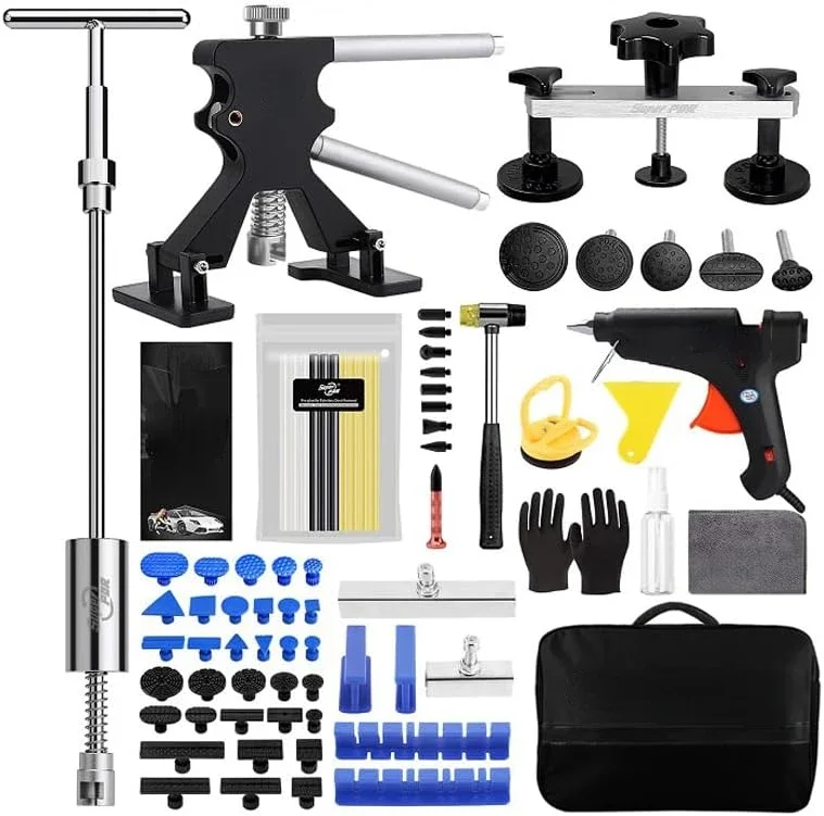 

Professional 67-Piece Paintless Dent Removal Kit for Car Repair - Includes Dent Lifter, Slide Hammer, T-Dent Puller, Bridge Pull