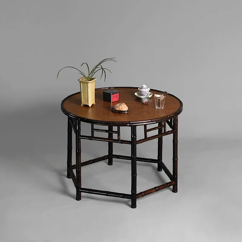 Purple bamboo, round table with mat, tea table with surrounding stove, outdoor courtyard Zen bamboo table, small round tea table