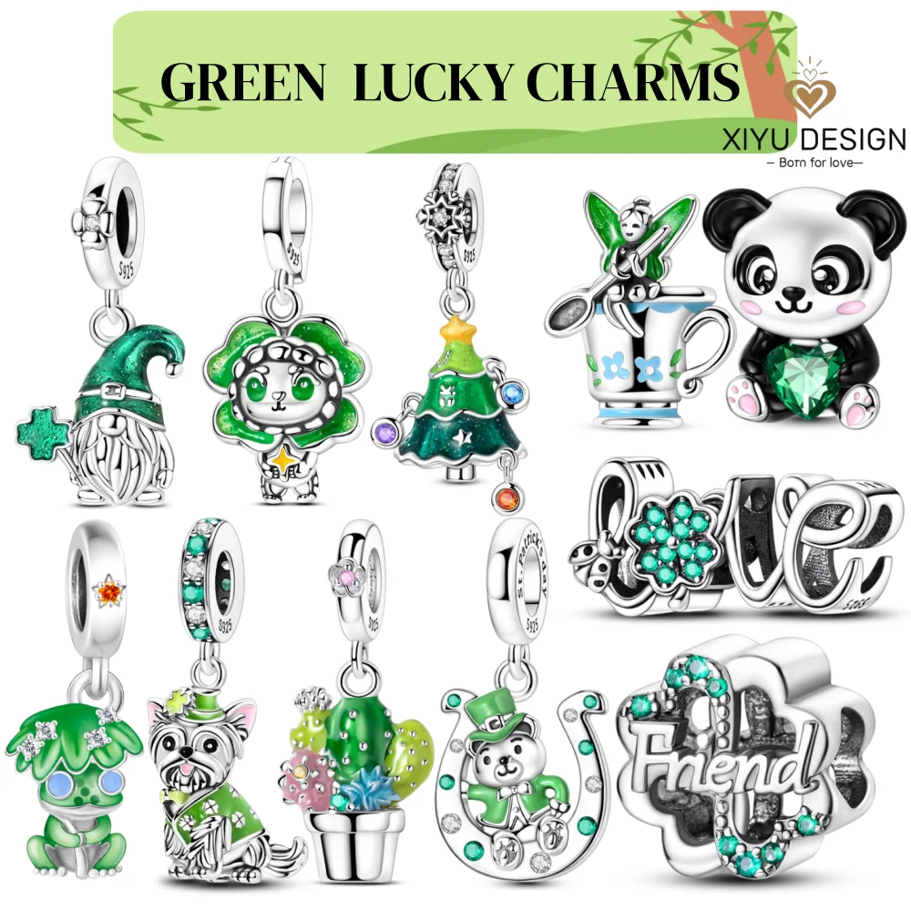 

Рождество, серебро 925, счастливый зеленый шарм, Санта-Клаус и дерево, лягушка, щенок, кулон из бисера, браслет «сделай сам», ожерелье, женские ювелирные изделия, подарок на вечеринку