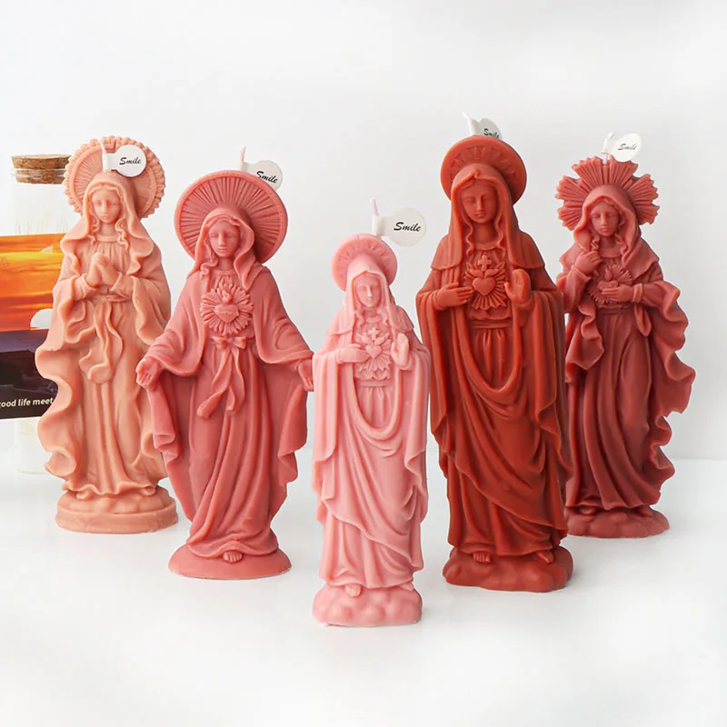 Molde de silicona 3D de la Virgen María y Jesús, fabricación de velas perfumadas DIY, decoración del hogar, molde de fundición de resina de yeso, molde de vela artesanal, 15-19cm