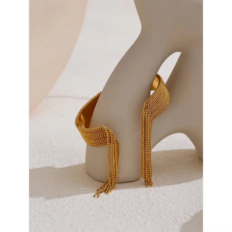 حار في اليورو أمريكا الفولاذ المقاوم للصدأ سلسلة شرابة سوار مفتوح 18K الذهب فراغ مطلي رشيقة