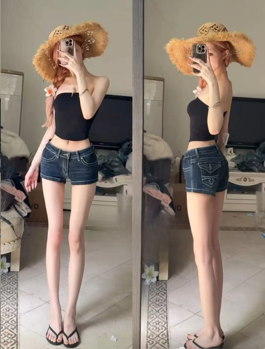 Low Waist Embroidered Denim Shorts Women's Slim Fit Butt Enhancing Padded Hot Pants Cotton Elastic Tight Bodycon Summer Shorts