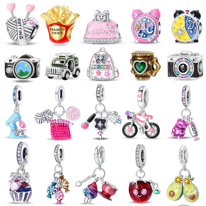 925 sterling silver bag, camera, shoes, suitable for bracelets, women's fashion, DIY jewelry gifts