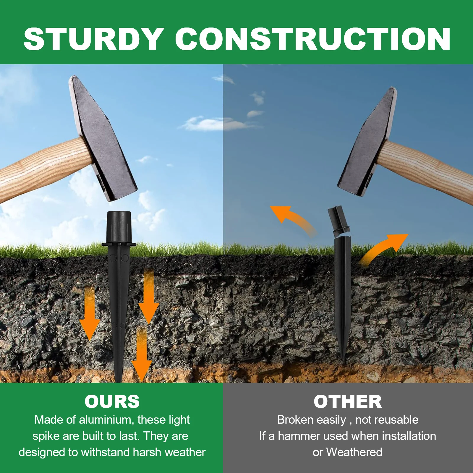 

10Pcs Aluminium Light Stakes for Outdoor Use Strong Construction Garden Pathway Solar Light Spikes Yard Stakes