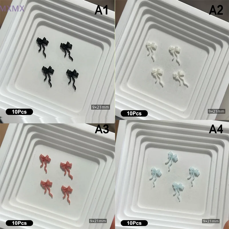 {MX} 10個入り 3Dダブルレイヤーリボンネイルチャーム ミニ樹脂製スイートリボンボウ ネイルアートラインストーン DIYマニキュアジュエリーパーツ