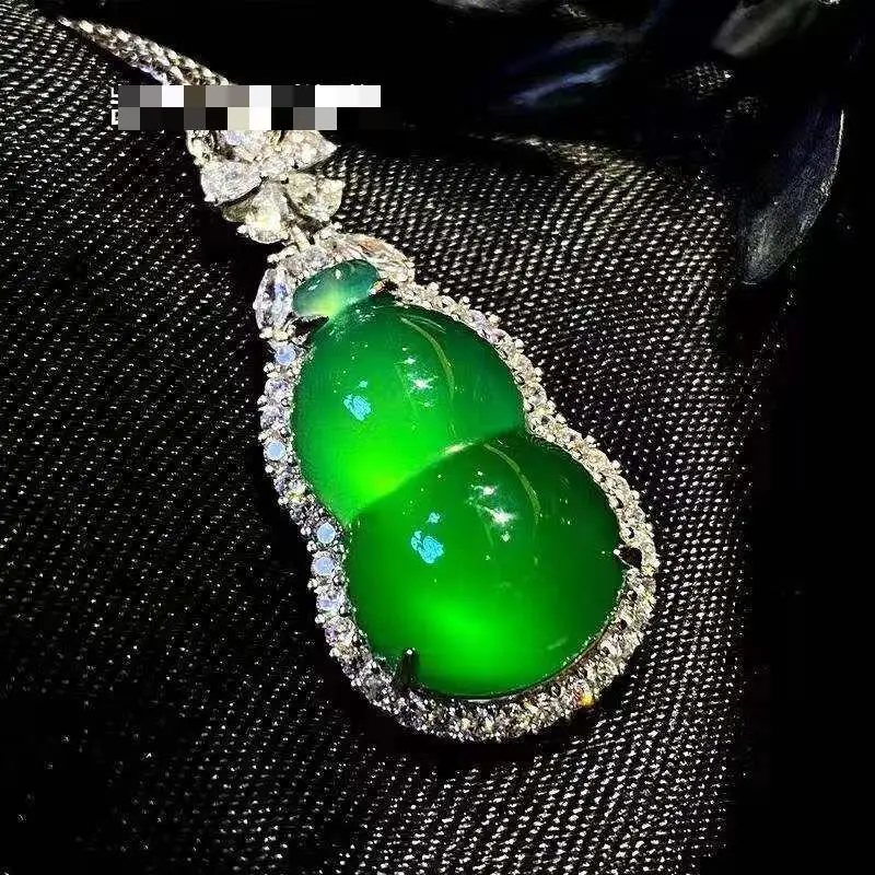 High Ice Grade A Green Jade Gourd Pendant Necklace Women Fine Jewelry Genuine Pink White Myanmar Jadeite Luxury Zircon Necklaces