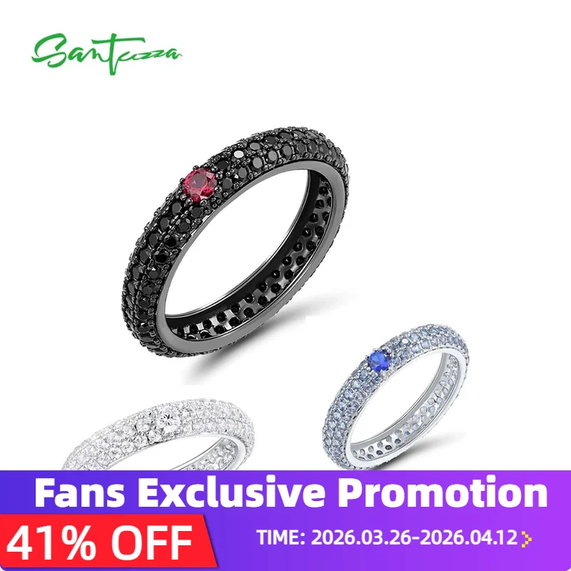 

SANTUZZA Pure 925 Sterling Silver Rings For Women Multi-color Gems Stackable Colorful Eternity Ring Wedding Gift Fine Jewelry