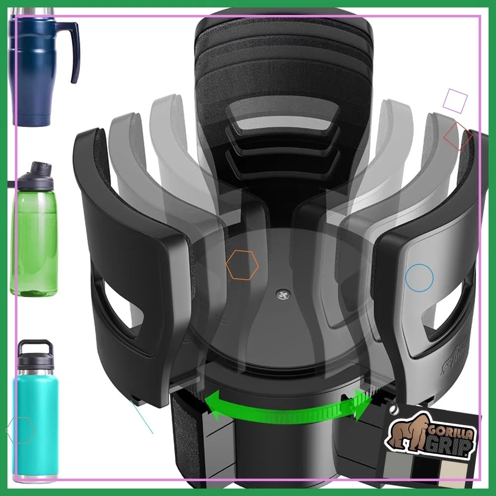 

Adjustable Car Cup Holder Expander, Fits 18-48 oz Bottles, Keeps Water Bottle Secure, Black