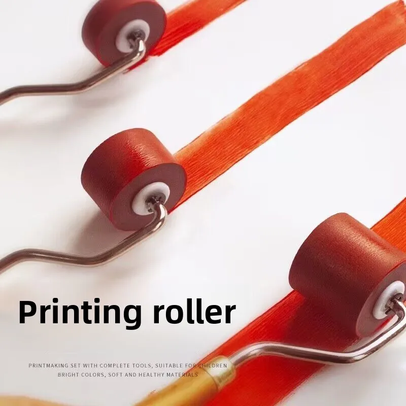 Printmaking drum, ink art, rubber drum, advanced wooden handle, printmaking tool, coloring brush