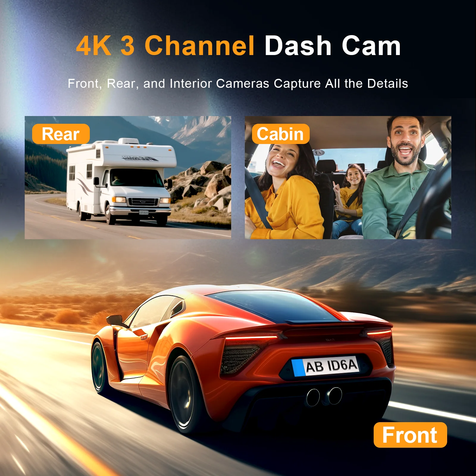 3 Channel Dash Cam 4K+1K+2K Front Inside Rear with 5.8Ghz WiFi GPS Car Camera 24H Parking Monitor Night Vision Dash Cam for Cars