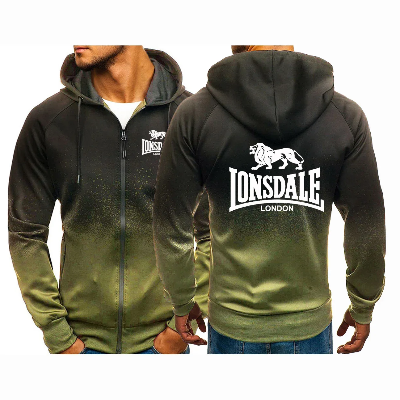 Lonsdale 2024 Men Casual Fashion New Gradient Sweatshirts Harajuku Hoodies Zipper Cotton Clothing Jackets Man Sportswear Coat