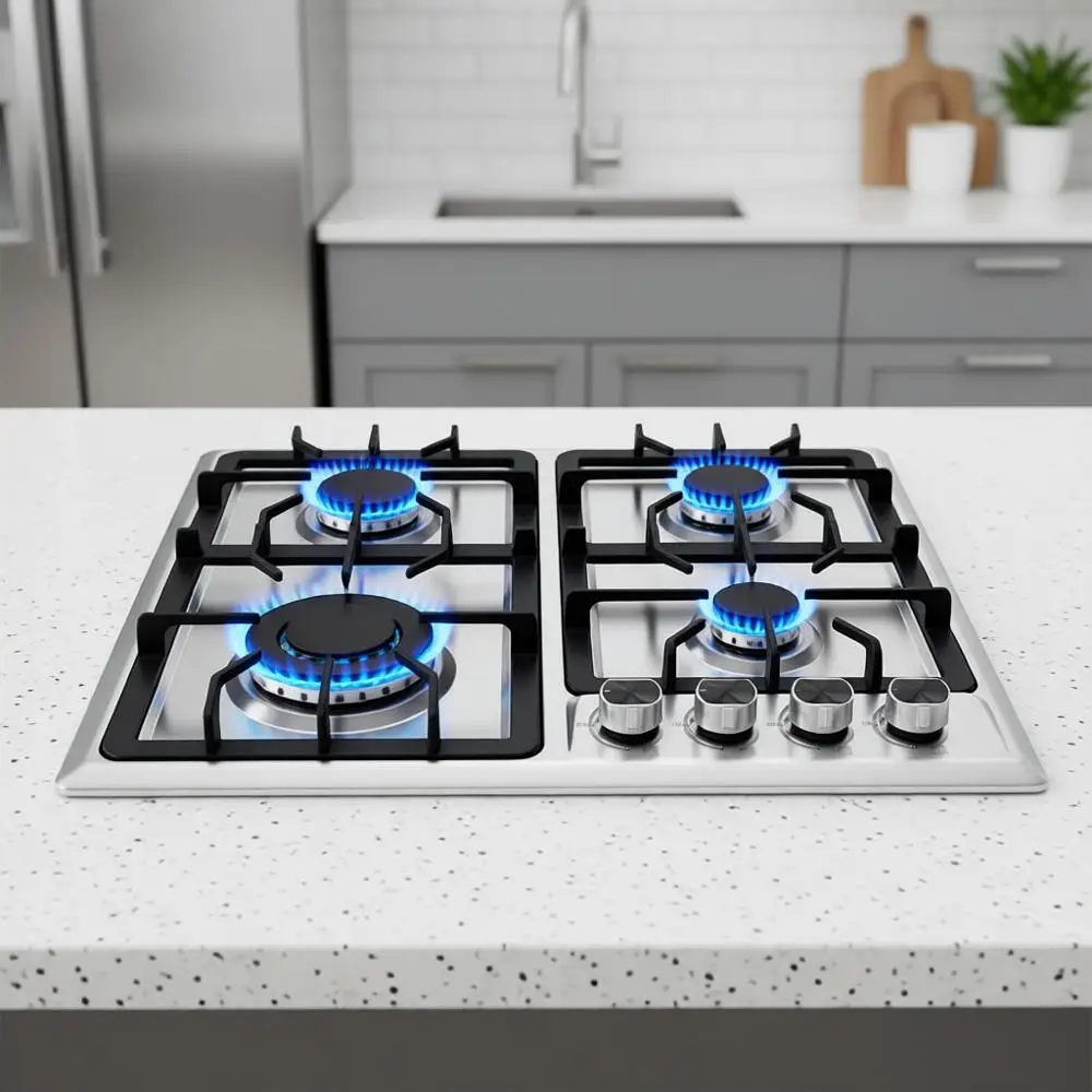 

Газовая варочная панель 24 дюйма, 4 конфорки, 27000 BTU, нержавеющая сталь, с возможностью перевода на двухтопливный режим и защитой от термопилы для кухонной техники