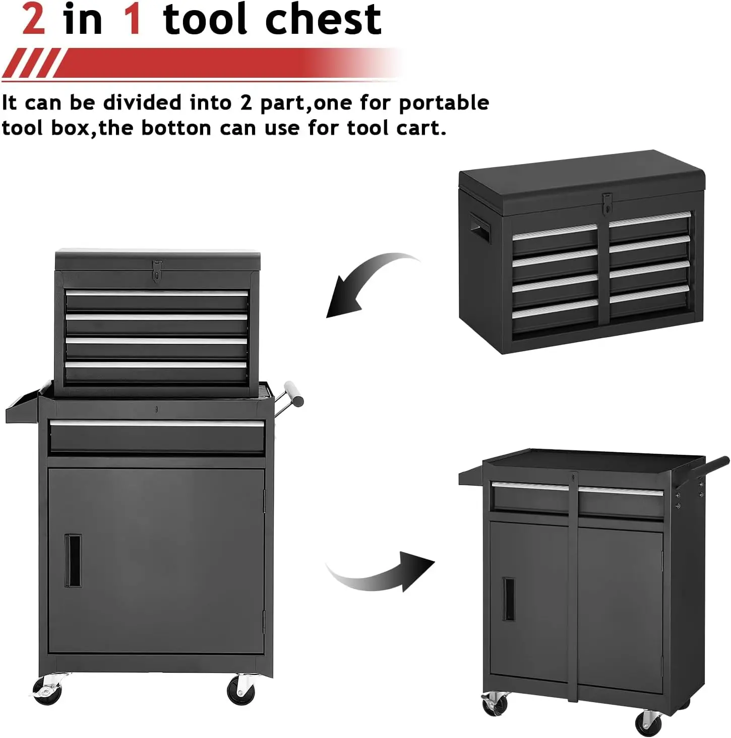 Imagem -05 - Rolling Tool Storage Cabinet com Embalagem Aprimorada Destacável Top Tool Box Preto Eua 5-drawer