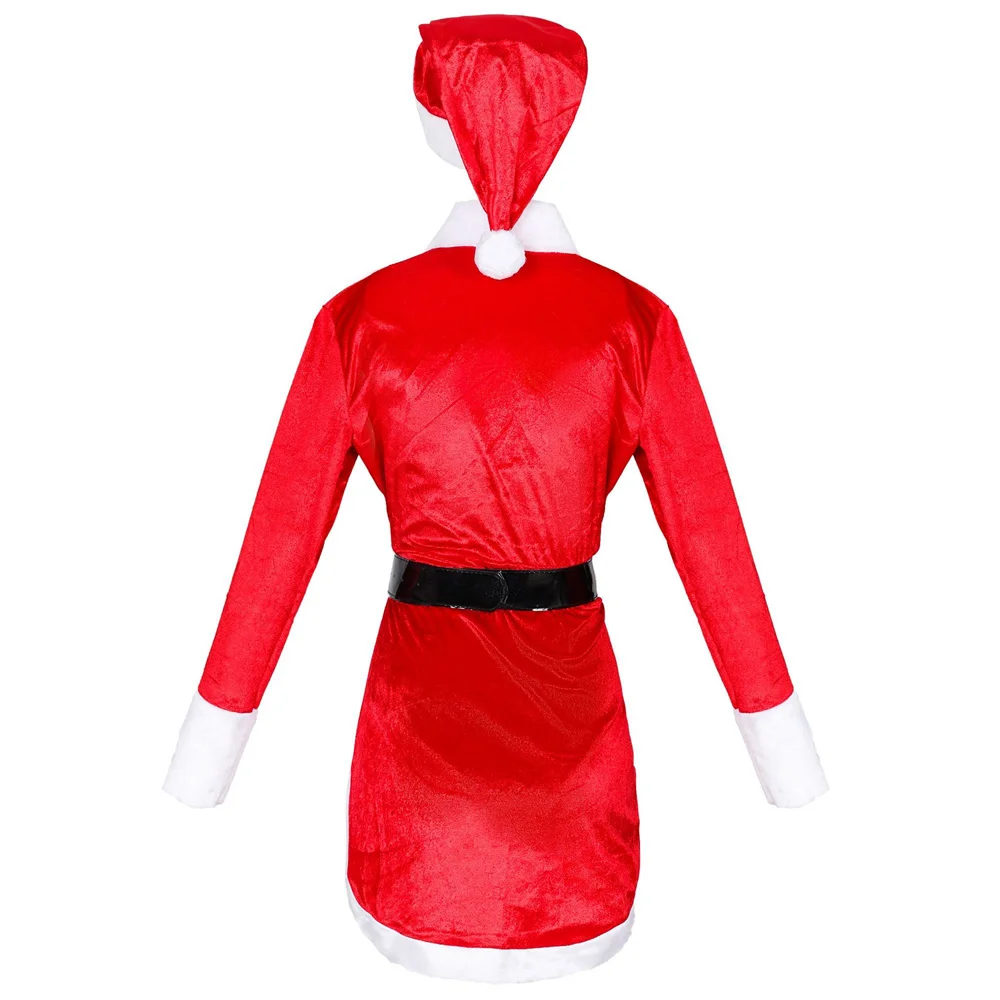 Female Christmas Costume Set Sexy Black Bodysuit Charming Women Santa Claus Cosplay Fancy Dress Up