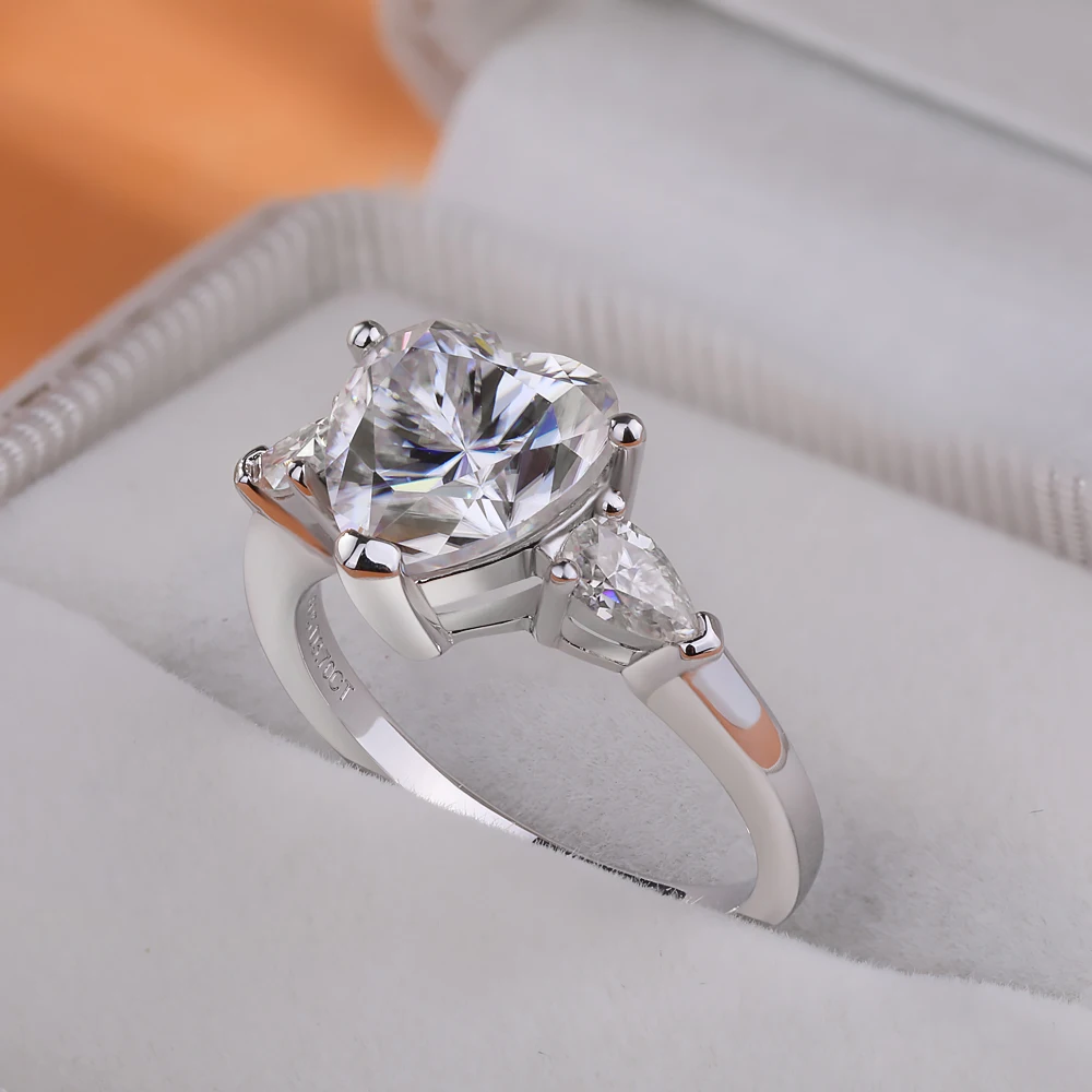 NKHOG 1/2/3/4CT Heart Shape Moissanite Rings Women S925 Silver Three Diamond Wedding Gifts Band 18K Plated Pass Test Jewelry GRA