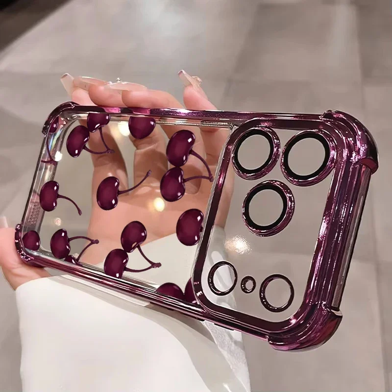 Burgundy Cherry Pattern Phone Casing For Samsung Galaxy A24 A14 A34 A25 A35 Note 20 S23 S22 Ultra S21 Plus S20 FE A05 A05S Case