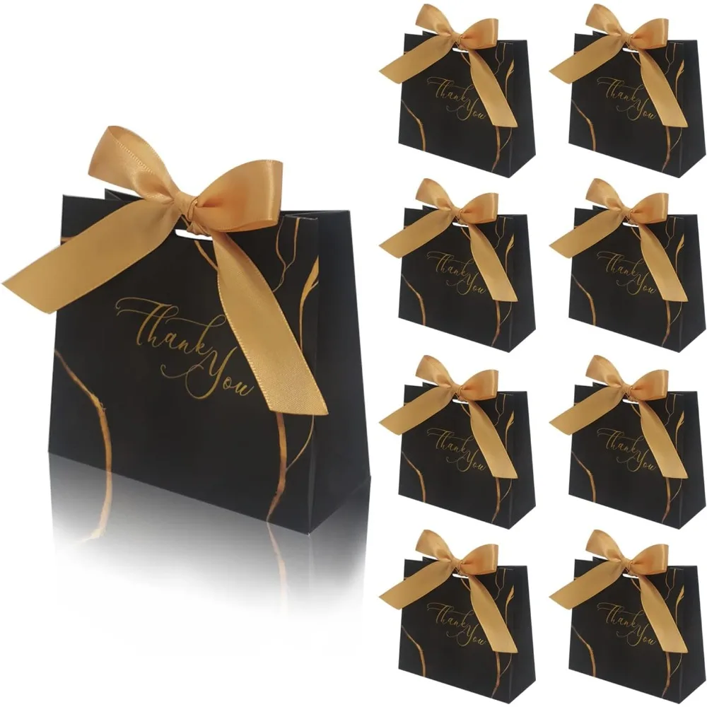 

30Pack Small Thank You Gift Bags,Marble Pattern Party Favor Bags with Gold Bow Ribbon,4.5x1.8x3.Inches,Paper Bags for Birthday