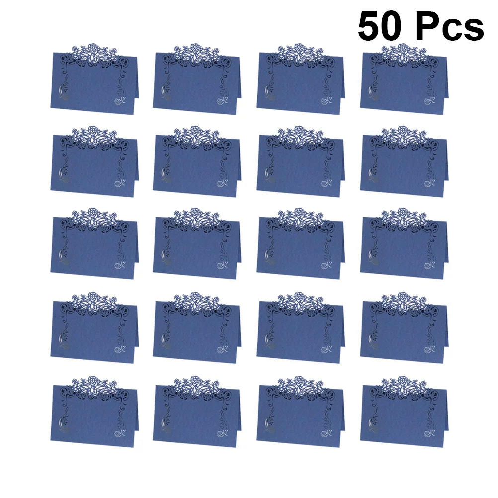 

50Pcs Wedding Seat Cards European Style Vintage Paper Place Cards for Party Banquet Table Name Blue Paper Place Card