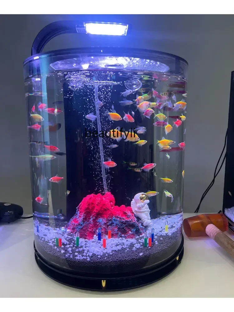 

13Home Living Room Fish Tank Cabinet Ecological Floor Creative Cylindrical Fish Globe Small Aquarium