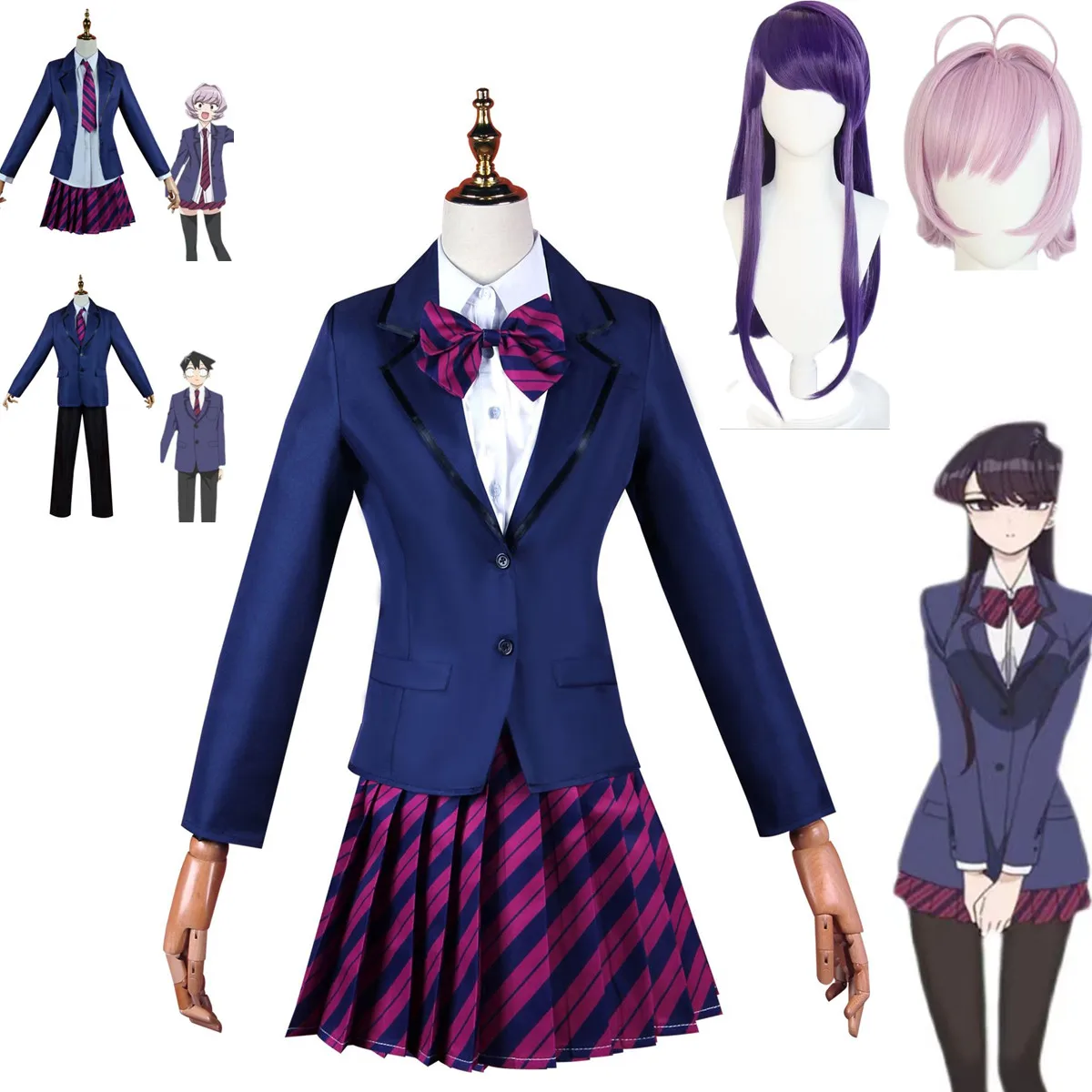 

Anime Shoko Komi Can't Communicate Shouko Tadano Hitohito Osana Najimi Cosplay Costume Purple Skirt High School Uniform Wig