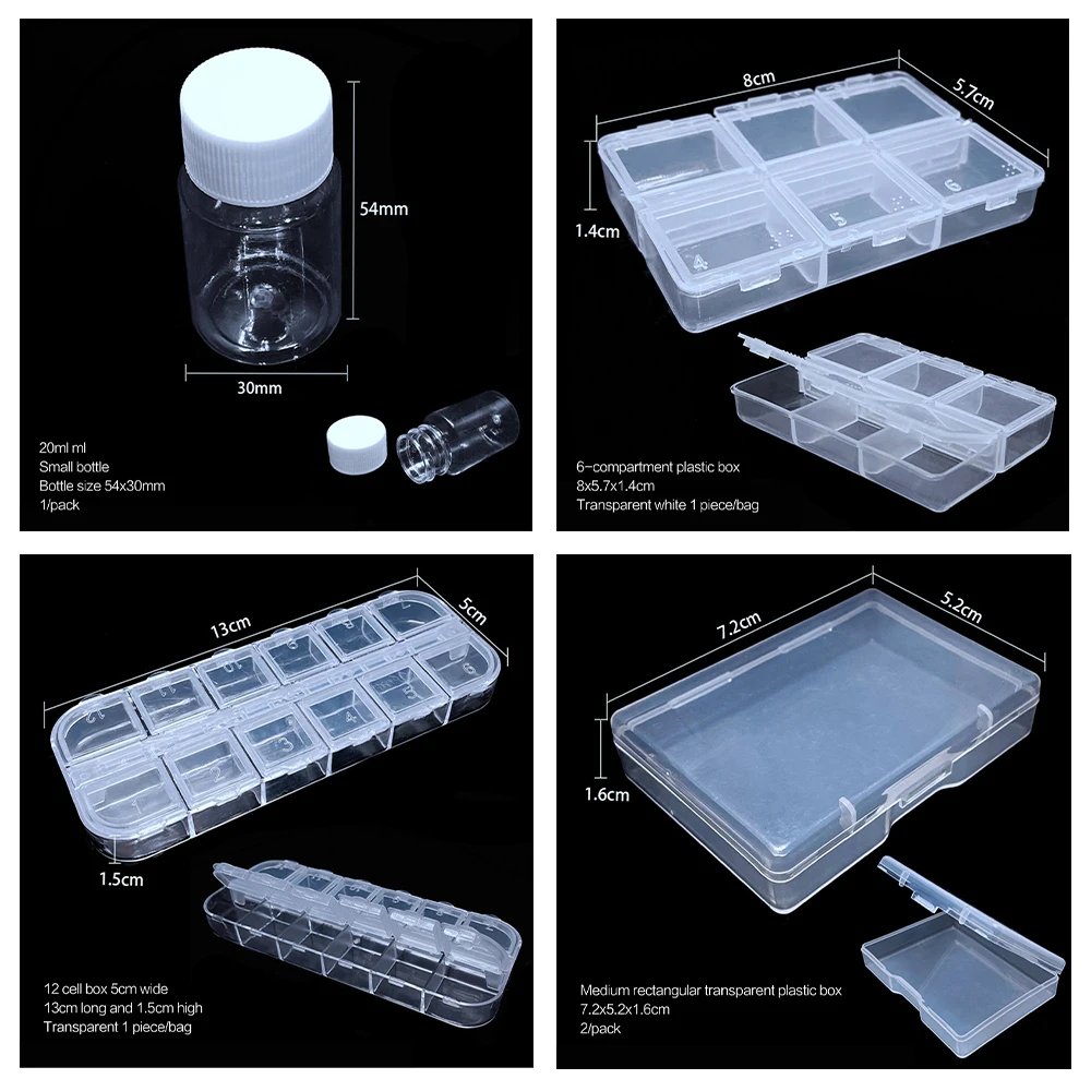 Caja de almacenamiento transparente vacía con rejillas para joyería, cuentas, gemas, uñas postizas, estuche para puntas, purpurina, diamantes de imitación, contenedor organizador