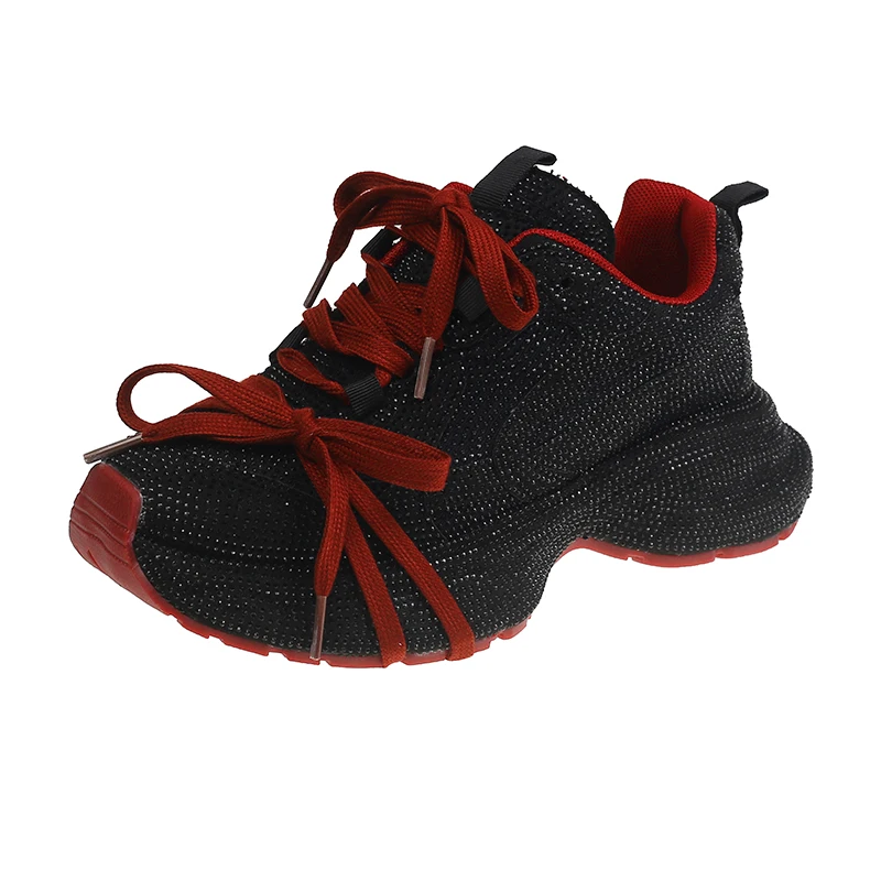 

5cm Summer Luxury Designer Women Daddy Rhinestone Sneakers Thick Bottoms Mesh Pink Sweet Ladies Tenis Platform Shoes Spring