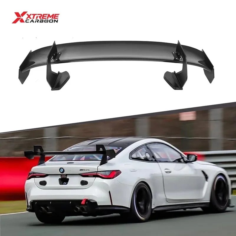 High Quality XTREME GT4 Style Dry Carbon Fiber Swan Neck GT Rear Trunk Wing, 3-Level Adjustable Racing Tail Spoiler M3