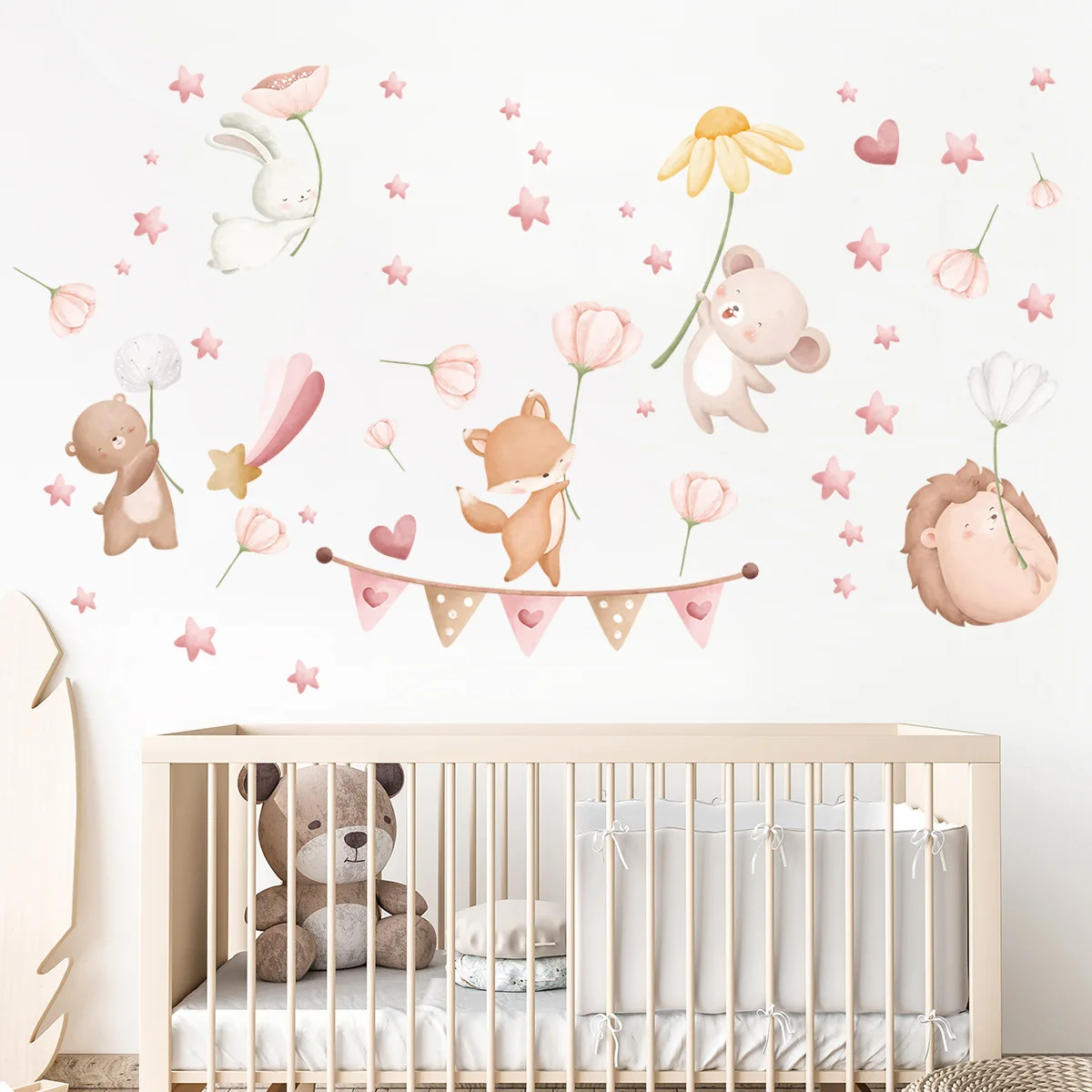 

Cartoon Cute Animal Flower Party Wall Stickers For Children's Room Kids Bedroom Baby Room Decor Removable Poster Home Decoration