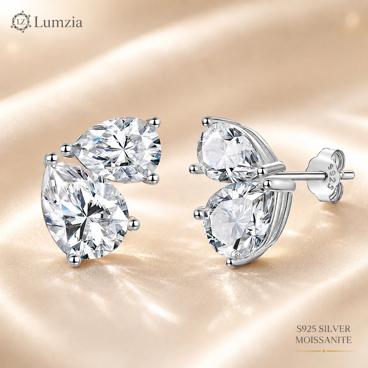 Moissanite Double Pear Earrings S925 Sterling Silver D Color VVS1 Teardrop Studs Gift for Women GRA Certified