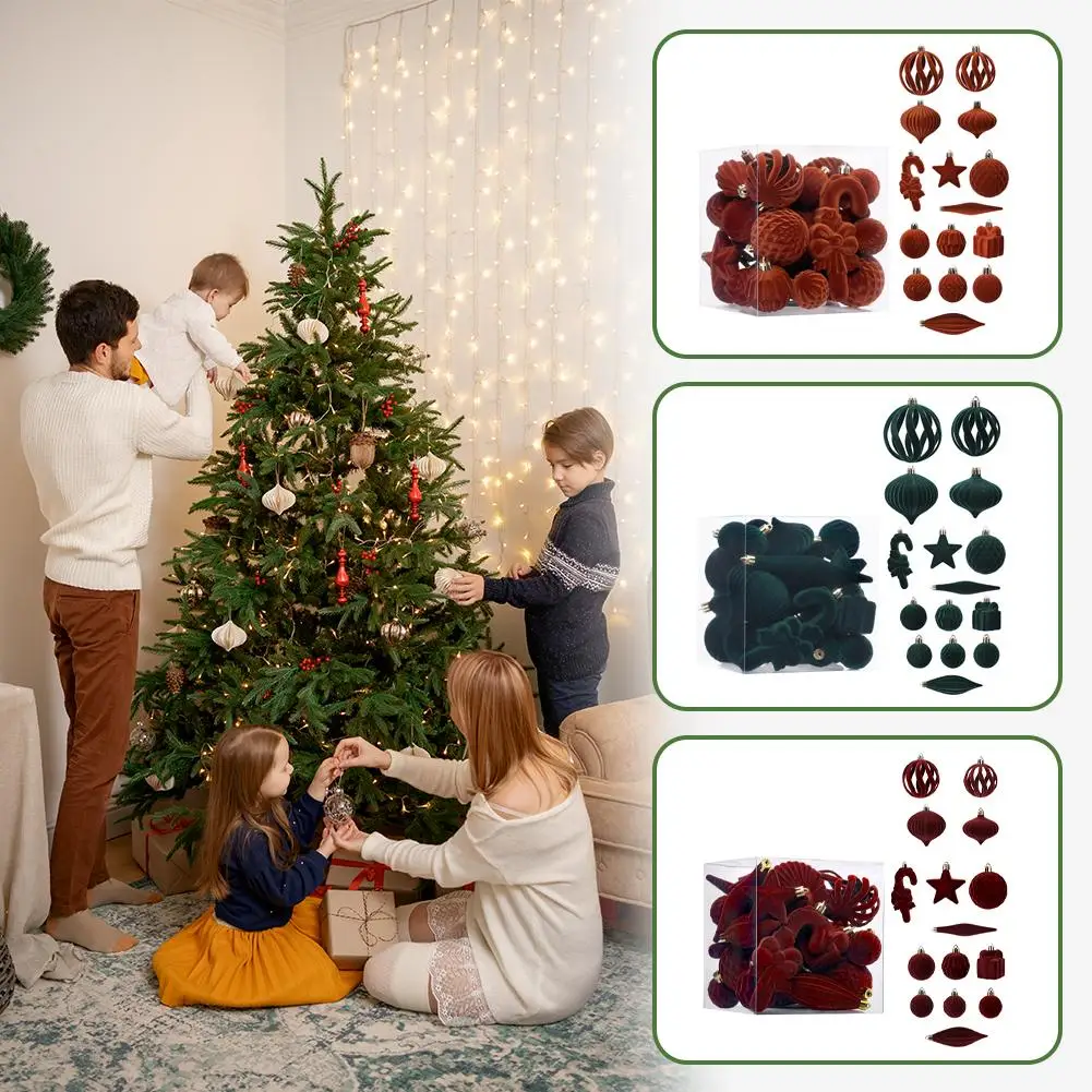 Weihnachtskugel-Set im europäischen Stil, Plüsch, unregelmäßig geformte Baumschmuck, mehrfarbige Designs, Heimbüro, Geschäft, Dekoration, festlich