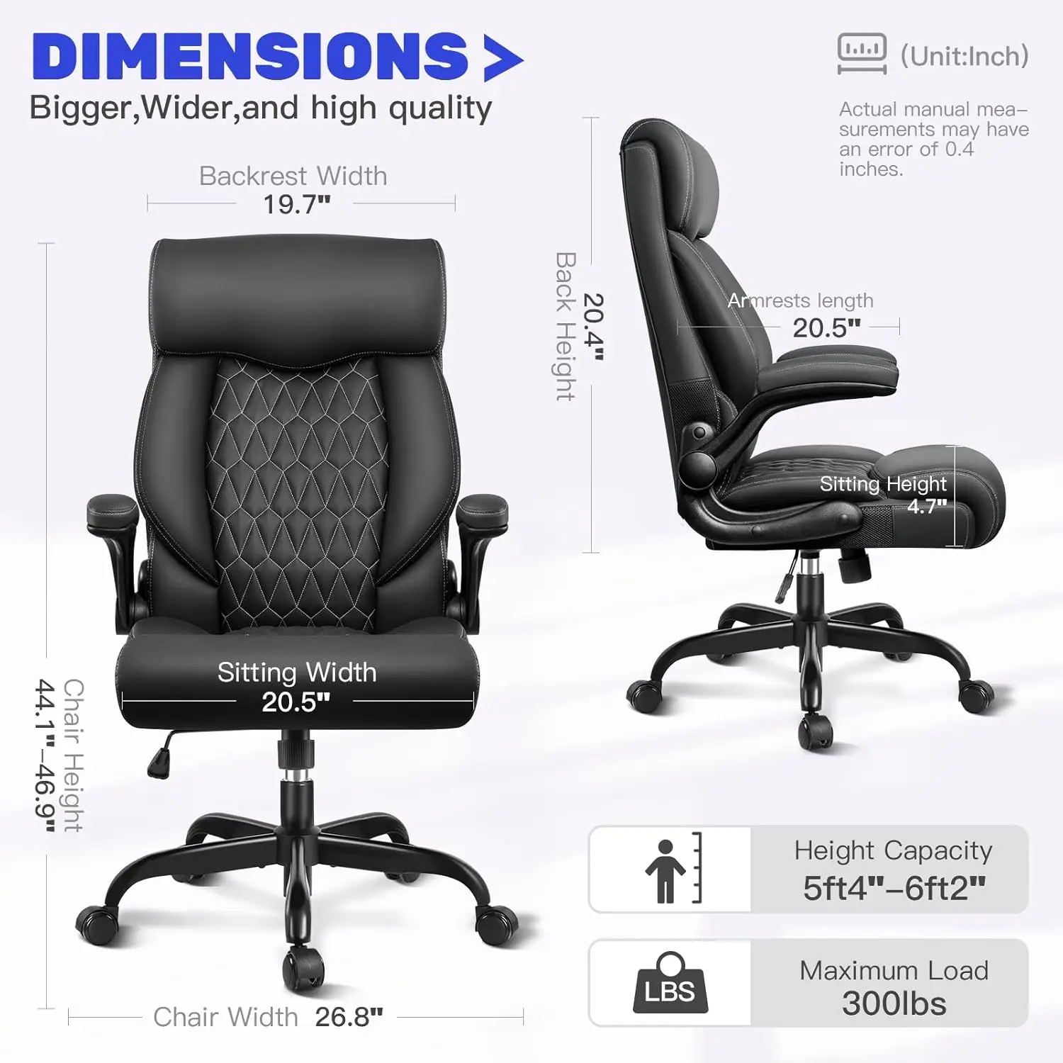 Chair, High Back Executive Office Chair Ergonomic Computer Desk Chair with Rocking Function, Leather Managerial Office Ch