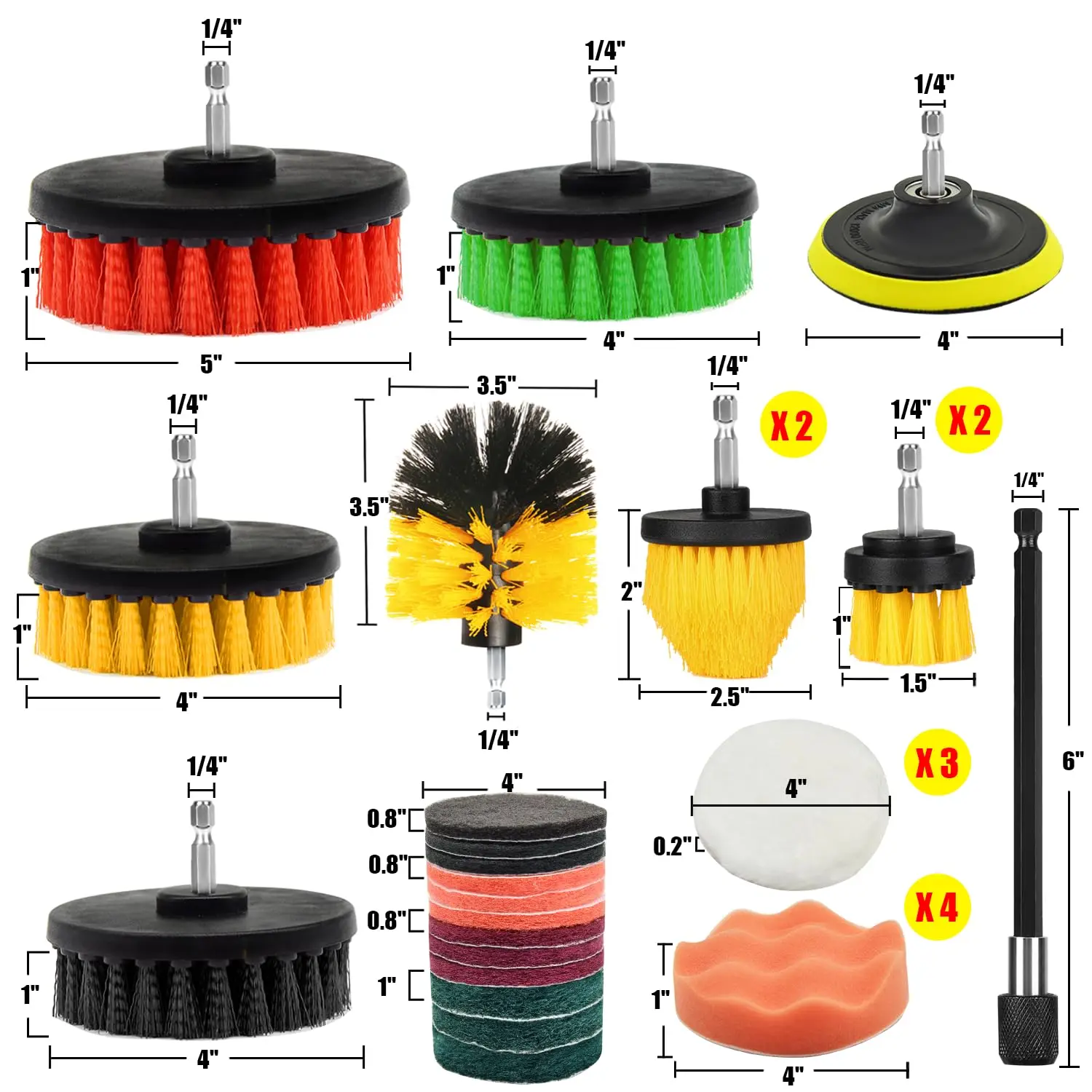 Drill Cleaning Brush Attachment Set 31 Pcs with Scouring Pads Sponge Pad Extend Attachment for Cleaning Surfaces Bathroom Tub