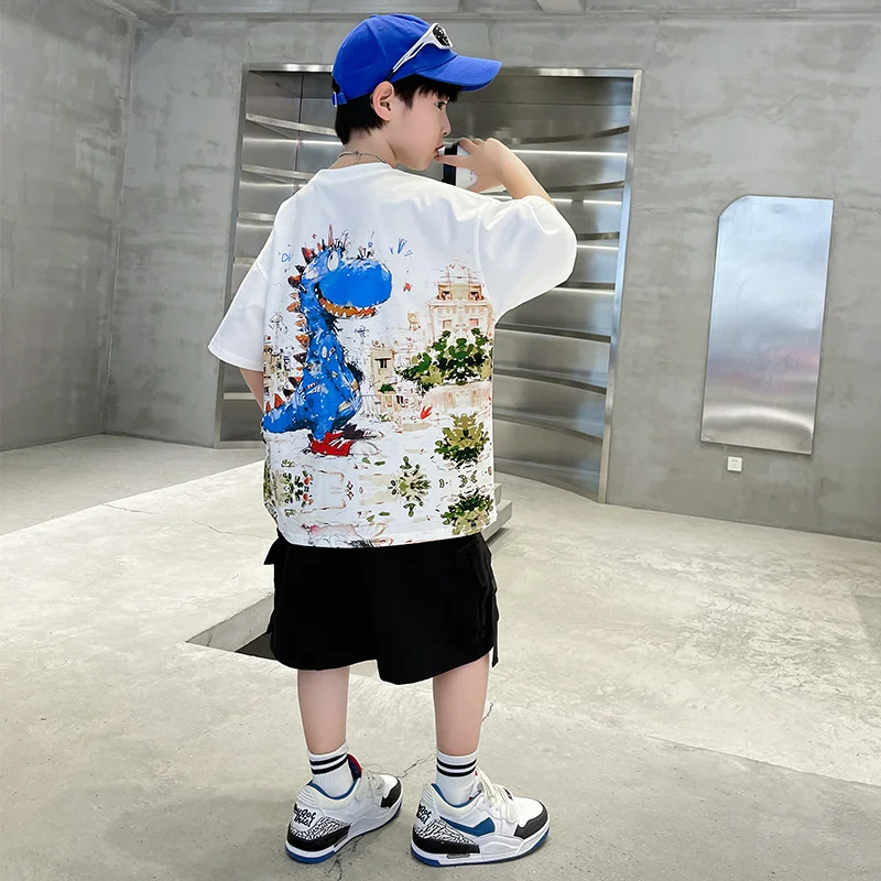 New Summer Kids Cotton Clothing Dinosaur Boy Set Children Short Sleeve Dinosaur T-shirt + Shorts Clothes Suit for Boy Tracksuit - Image 3
