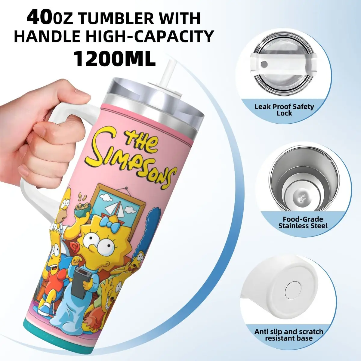 The Simpsons TV Poster Tumbler Hot Drinks Water Bottle Insulated Stainless Steel Thermal Cups Custom Driving Car Mugs