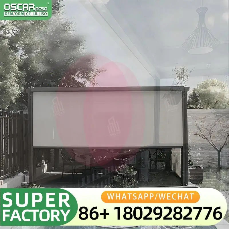 Automatic Waterproof Retractable PVC Pergola with LED Lights Remote Control Aluminum Frame Patio Structure for Garden Backyard B