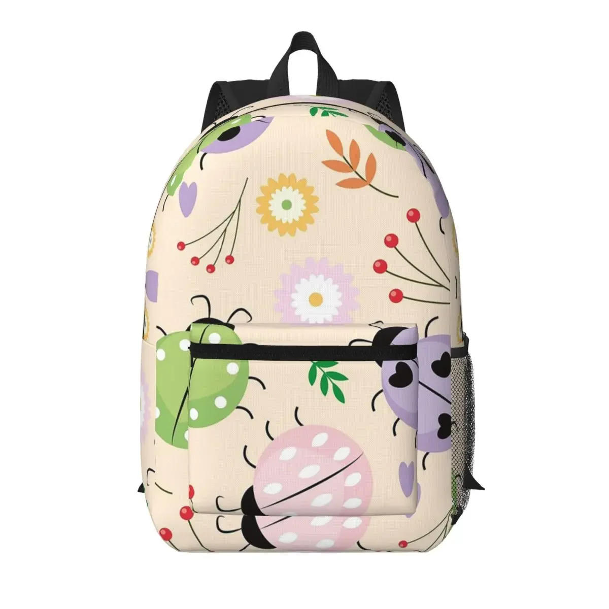 Seven Star Ladybug In Beige Background Student Backpack School Bag Hiking Travel Daypack for Boys Girls Bookbag Shoulder Bags