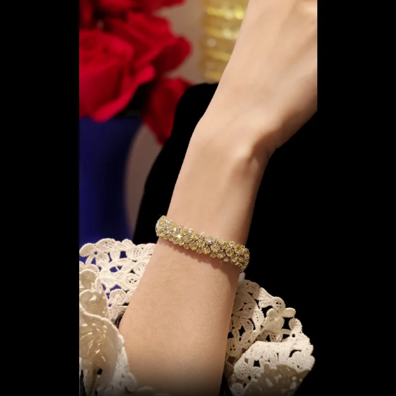 Bellux 925 Sterling Silver Synthetic Zirconia Yellow Full Diamond Luxury Round Gemstone Bracelet Sparkling Flashing Jewelry