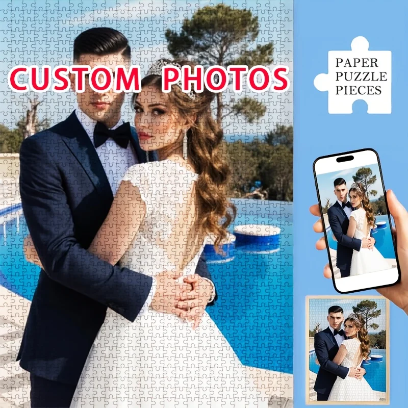 Personalisiertes Foto-Puzzle, Individuelles Hochzeits-Karton-/Holzpuzzle mit 35/300/500/1000 Teilen, Personalisierte Handgefertigte Puzzle-Spiele